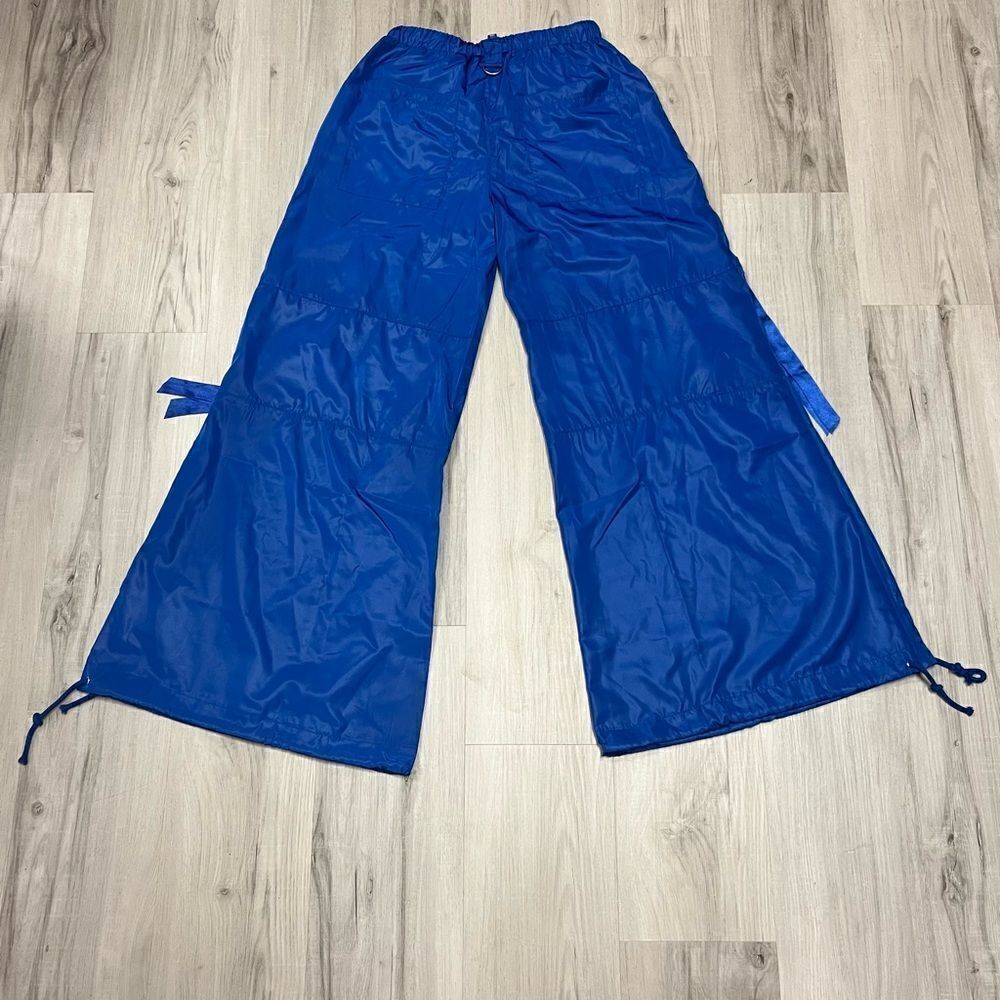 NWOT Current Mood x Dolls Kill electric blue rave pants sz XS lightweight